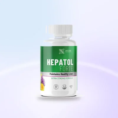 Hepatol Forte ambalajı: karaciğer ve sindirim için dört bitkili kapsül